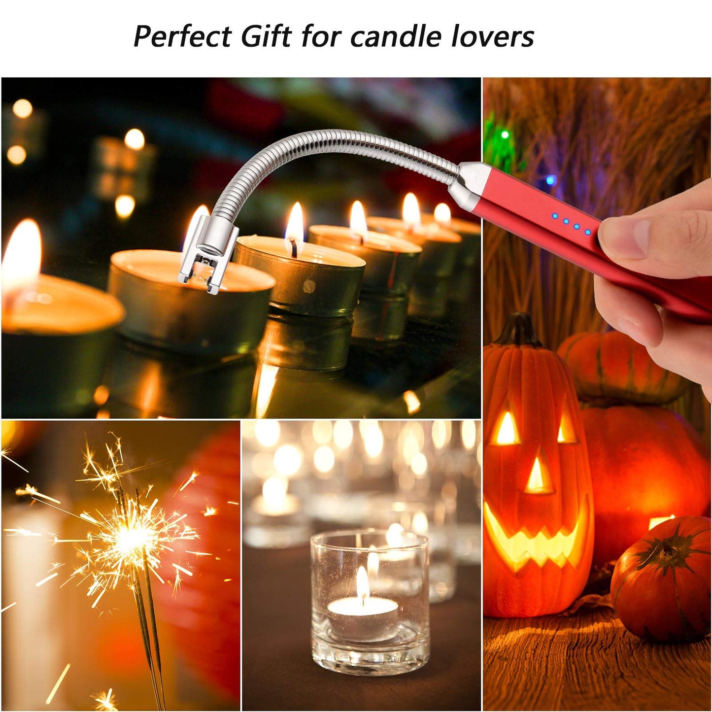 Electric Candle Lighter USB Arc Rechargeable Windproof Flameless Long Lighter, Birthday Gift for Women Men Mom Wife Sister Nana